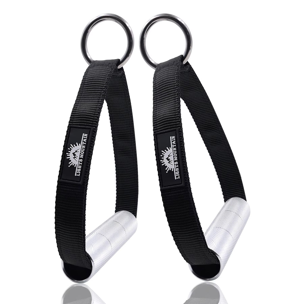 1Pair Metal Gym Handles Resistance Bands Exercise Cable Machine Home Fitness Equipment Double Webbing Non-Slip Grip