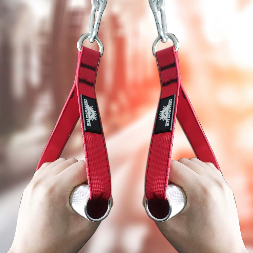 1Pair Metal Gym Handles Resistance Bands Exercise Cable Machine Home Fitness Equipment Double Webbing Non-Slip Grip