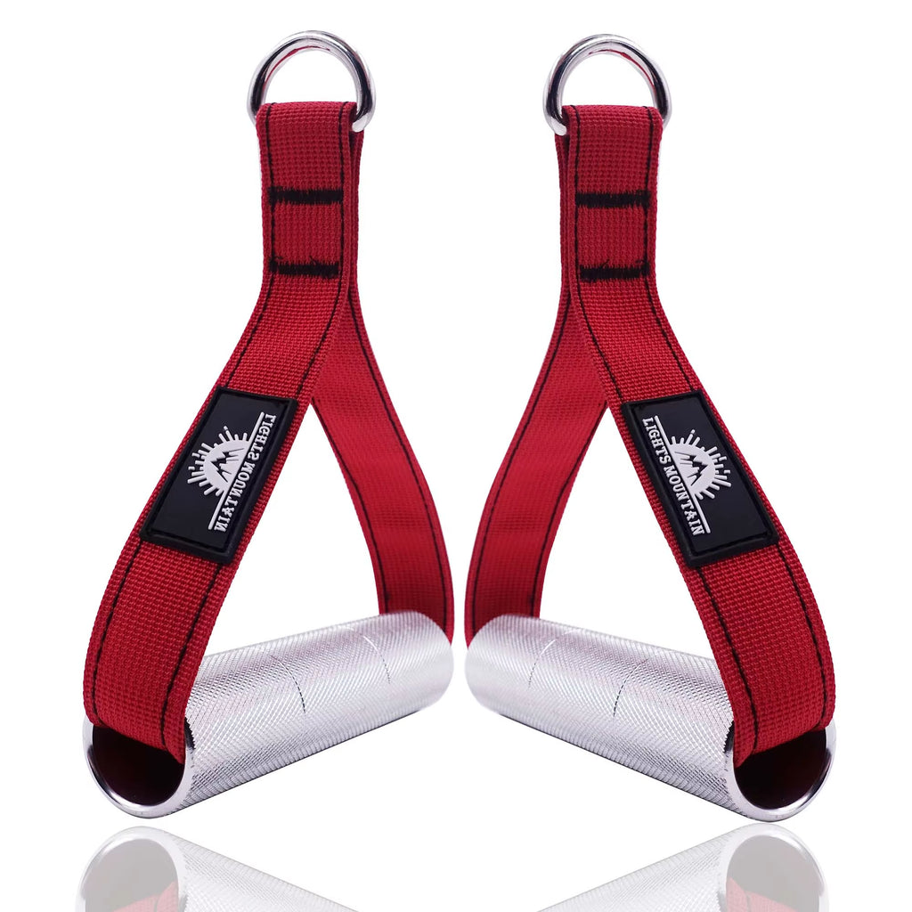 1Pair Metal Gym Handles Resistance Bands Exercise Cable Machine Home Fitness Equipment Double Webbing Non-Slip Grip