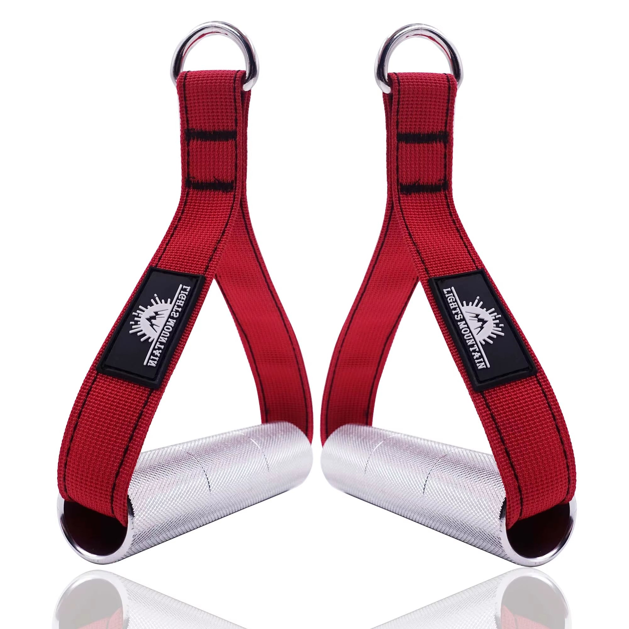 1Pair Metal Gym Handles Resistance Bands Exercise Cable Machine Home Fitness Equipment Double Webbing Non-Slip Grip